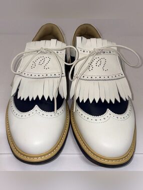 New Mens Adidas x Malbon MC87 Spikeless Leather Golf Shoes Off White Navy IF8648